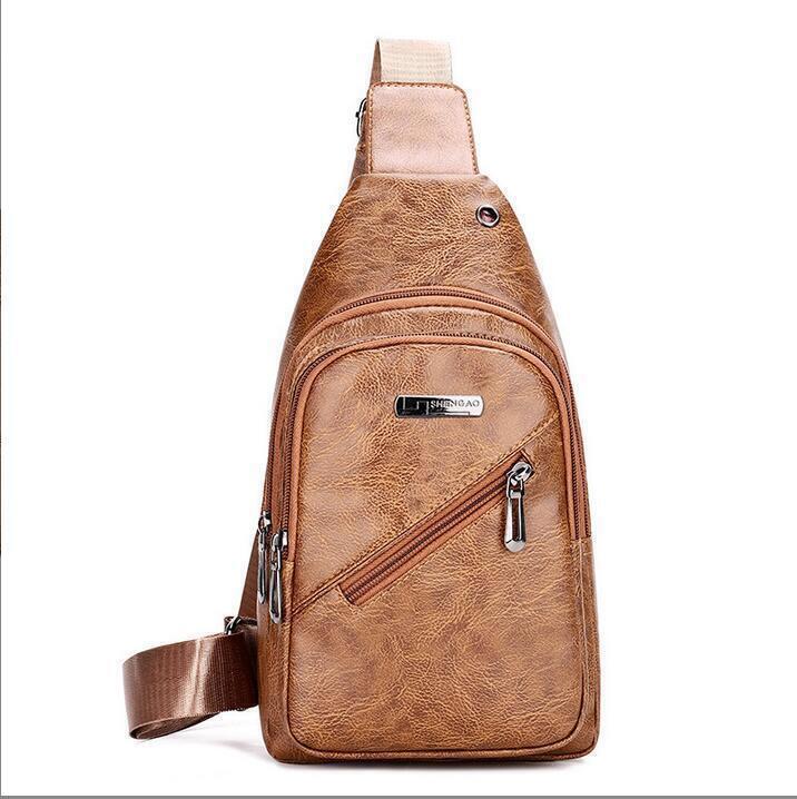 Leather Sling Bag for Men Chest Shoulder Crossbody Hiking Backpack Daypack Gifts