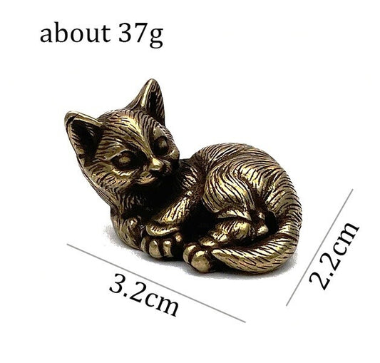 Mini Brass Cute Cat Animal Statue Small Sculpture Tabletop Figurine Home Decor