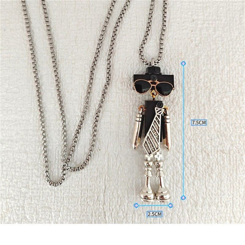Handmade Steampunk Robot Pendant Wood DIY Keychain Necklace Fashion Accessory
