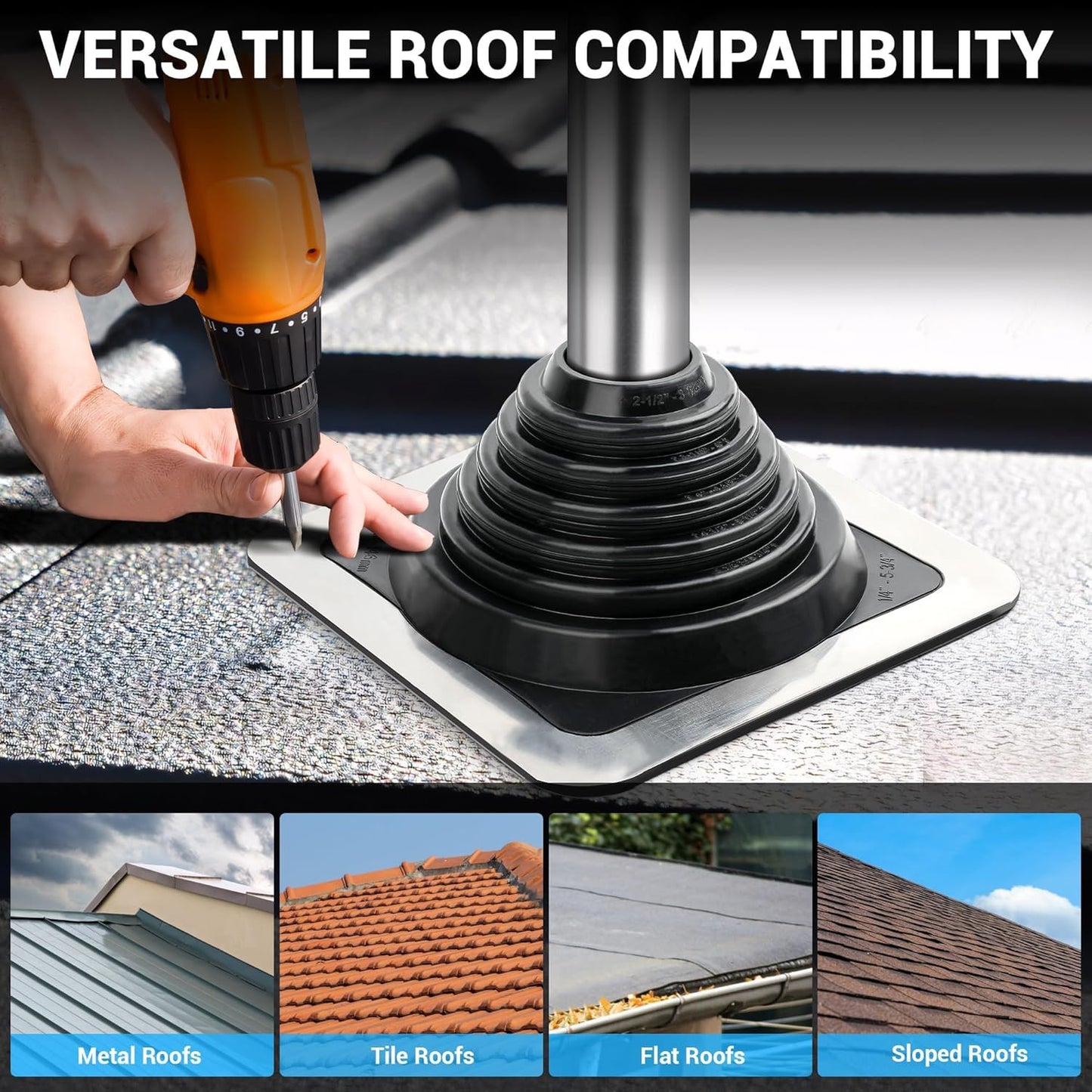 #3 High Temp Silicone Metal Roof Pipe Flashing Boot - Roof Vent Boot for Pipe OD