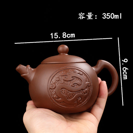 6.22" Chinese Yixing Zisha Clay Pottery Teapot Hand Carved Dragon Clay Pot Decor