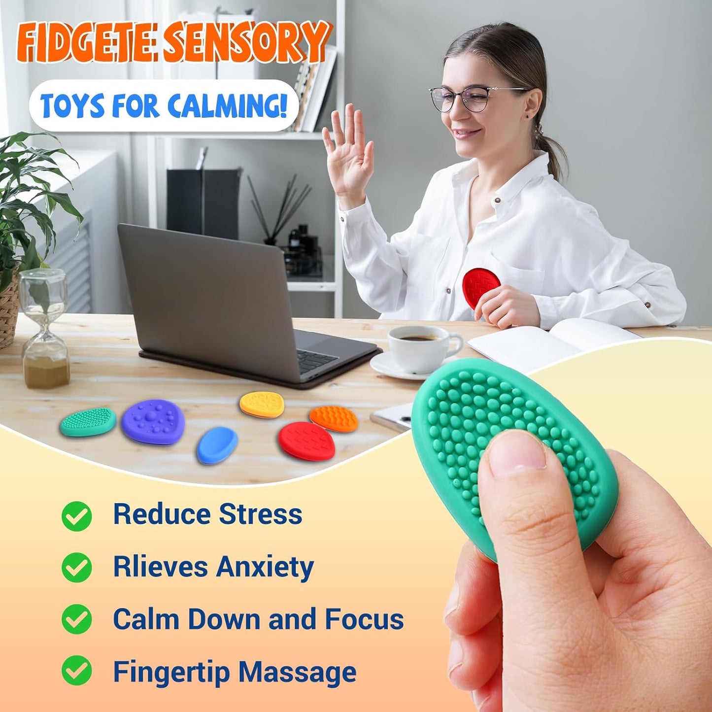 Sensory Worry Stones Fidget Toys for Adults Kids 6 Pack Textured Sensory Stones