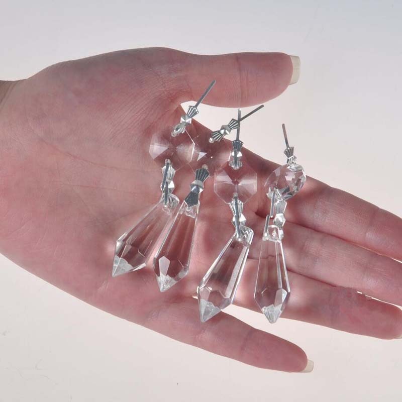 50 Clear Glass Crystals Chandelier Lamp Prisms Parts +38mm Hanging Drops Pendant