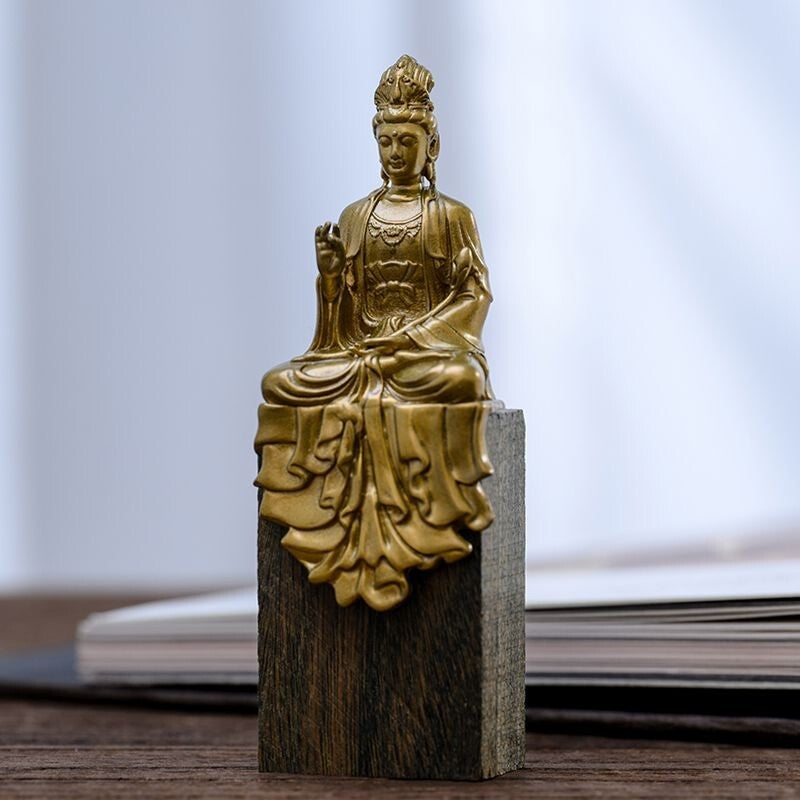 Bronze Copper Statue Carved Buddha Kwan-Yin Bodhisattva Decor Figurine Decorate