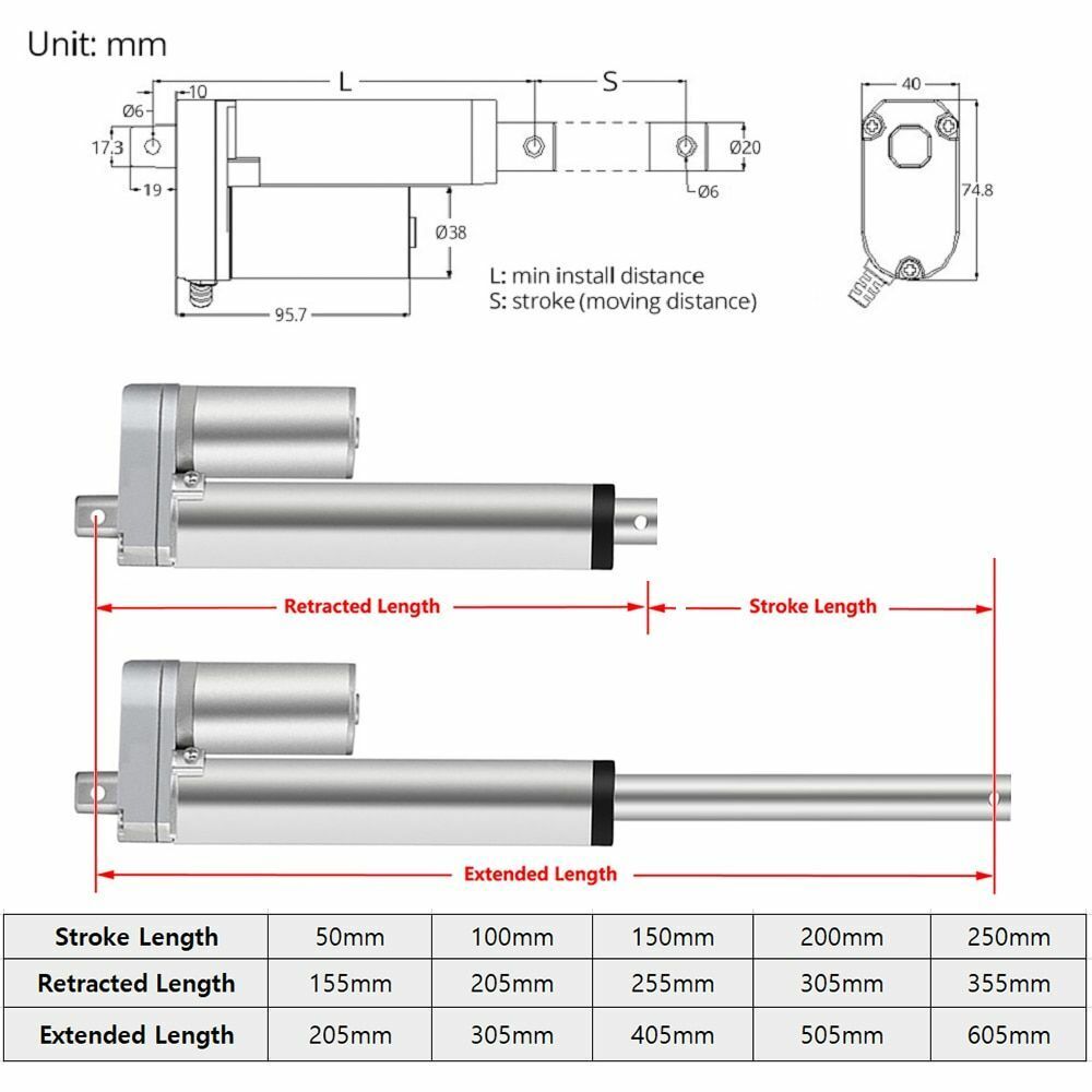 Linear Actuator WIFI Controller 12V Power Supply Metal Gear Electric Motor 2Inch