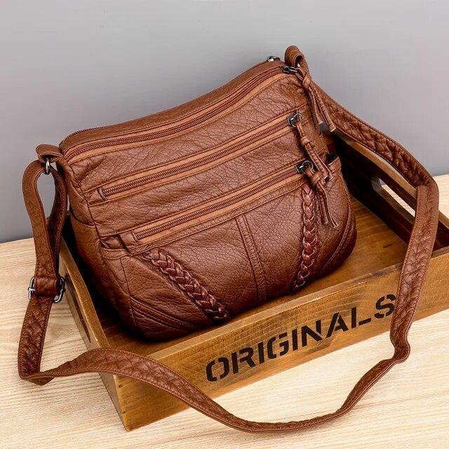 Crossbody Bag for Women Leather Handbag Mini Shoulder Bag Purses Brown