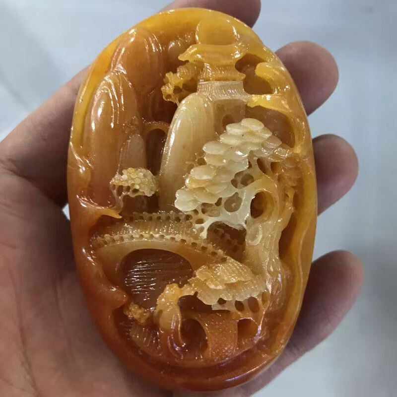Chinese antique Huanglong jade carved waist tag pendant
