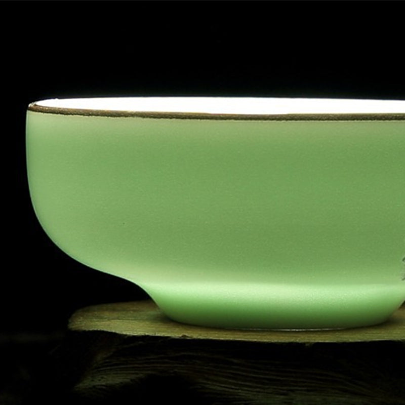 Tea Cup Boutique Celadon Tea Cup Goldfish Lotus Design Handmade Craft Ceramic