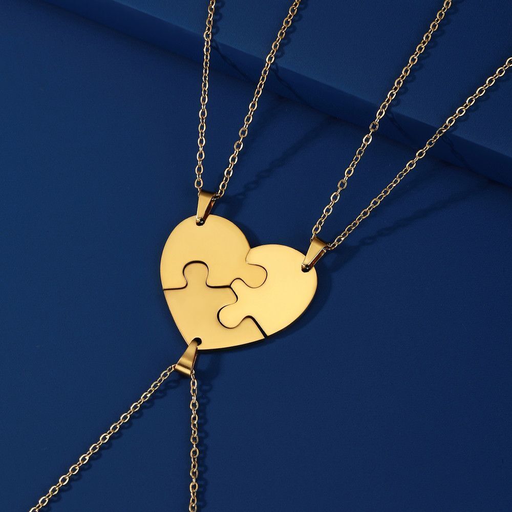 Women Necklace Stainless Steel Multiple Heart Puzzle Pendant Best Friend Jewelry