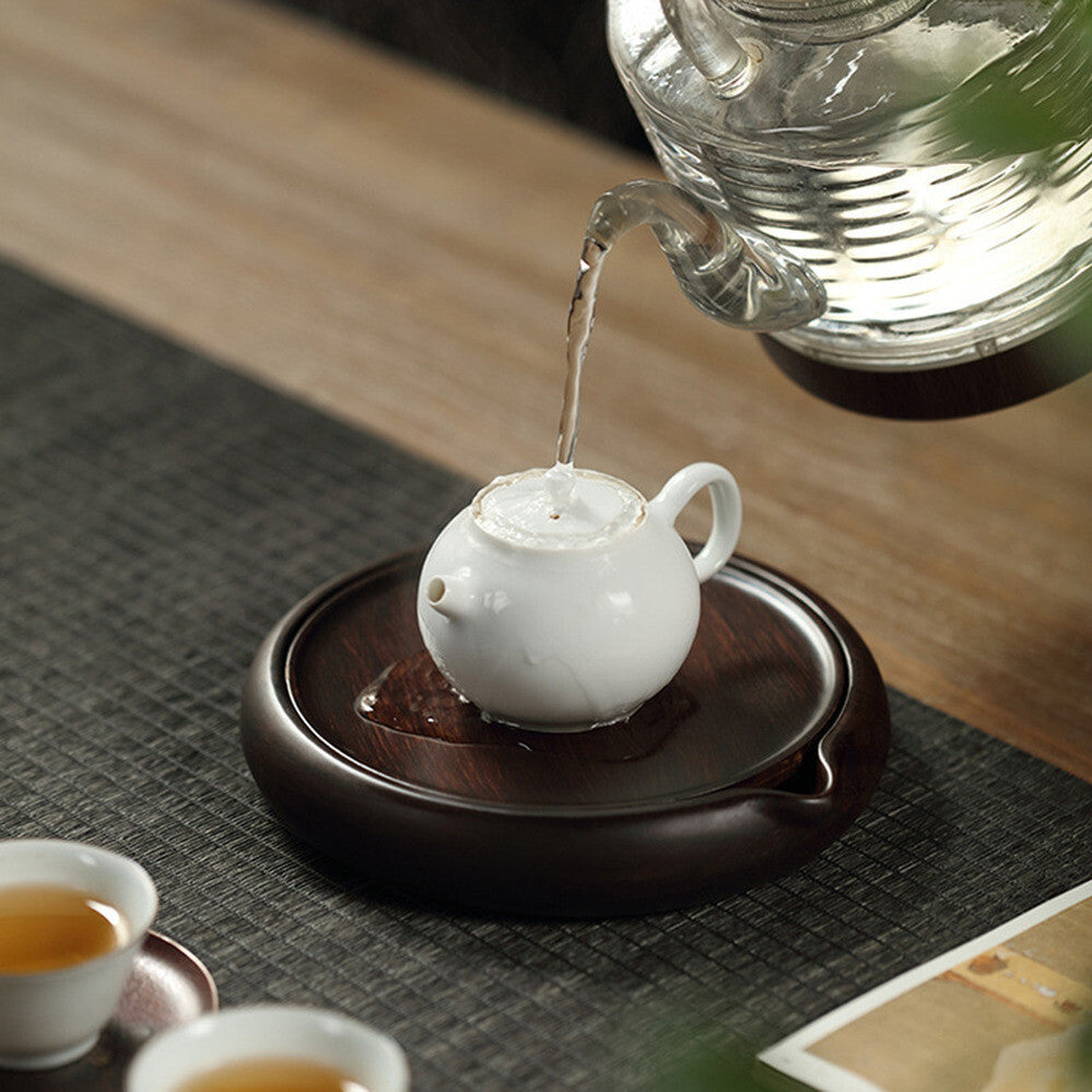 ChinaLuxury Black Ebony Solid Wood Gongfu Tea Tray Small Plate For Single Teapot