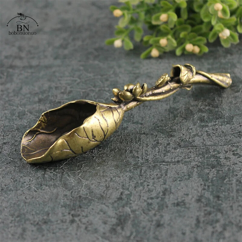 2022 Creative Tea Scoops Shovel Brass Copper Lotus Lotus Root Bamboo Tableware