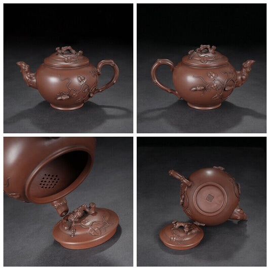 Chinese Yixing Zisha Clay Handmade Exquisite Teapot (松鼠葡萄十件套 底款:景舟制陶)