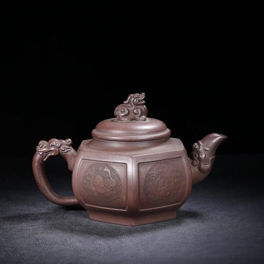 Chinese Yixing Zisha Clay Handmade Exquisite Teapot(六方 底款:徐汉棠)