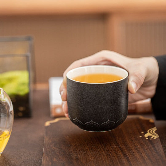 Black Crockery Ceramic Tea Cup Lotus Chinese Tea Cups