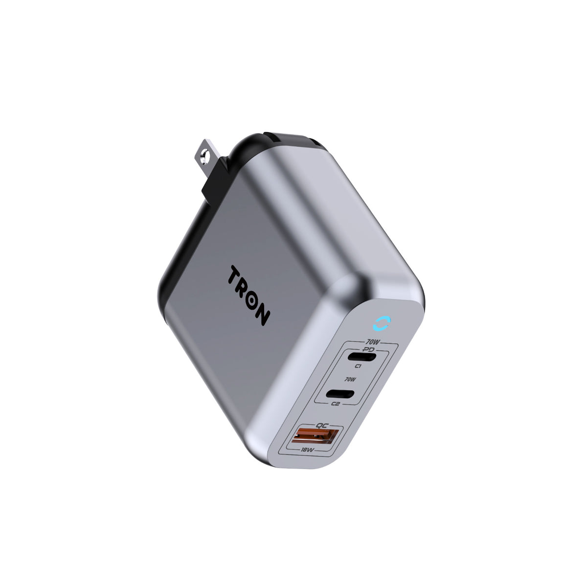 TRON 70W GaN Fast Wall Charger with LED Indicator | USB-C PD + USB-A