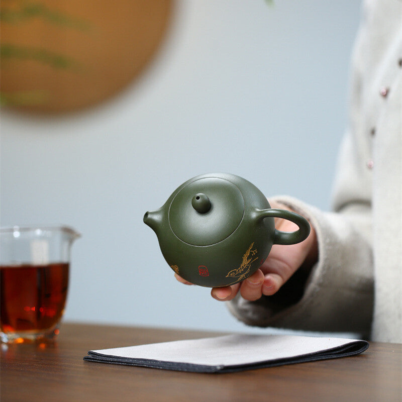 Xishi Pot Marked Real Yixing Zisha Green Clay Tea Pot Chinese Kungfu Puer Teapot