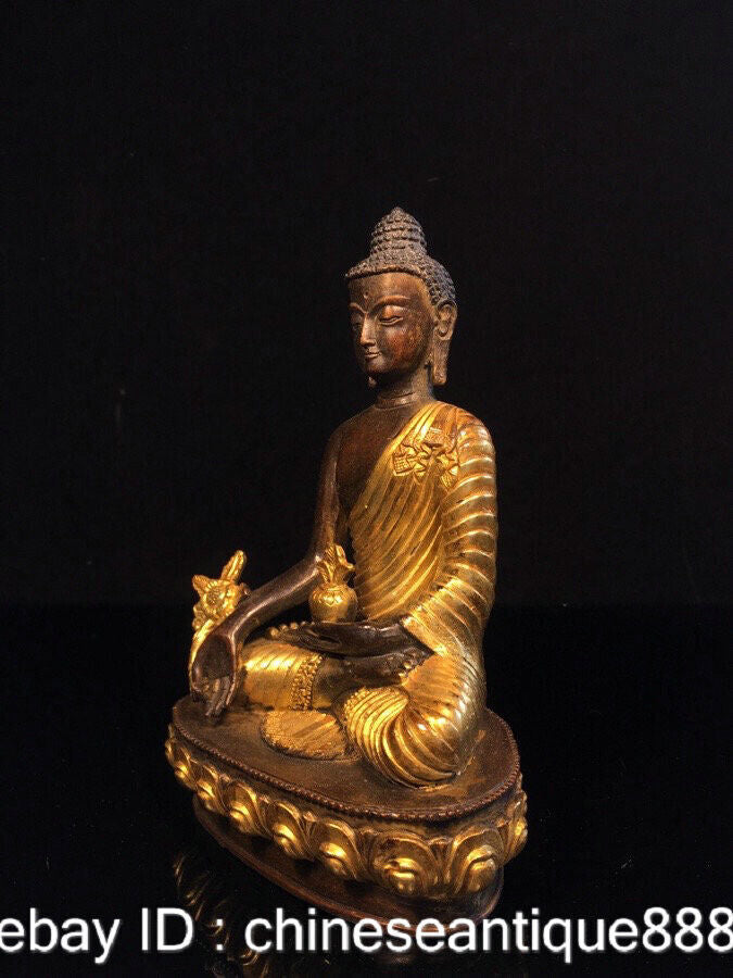 Old Tibet Buddhism Bronze Gilt Gold Menla Medicine Buddha Medical God Statue