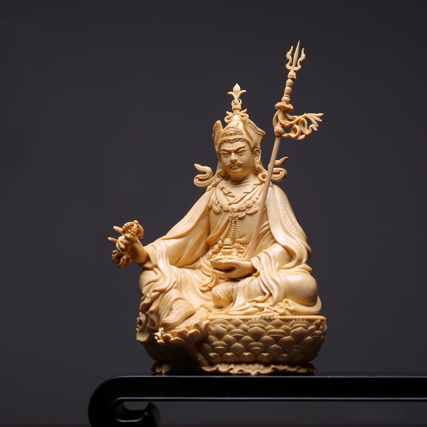Wood Carved Padmasambhava Statue Guru Rinpoche Tibetan Buddhism Sculpture