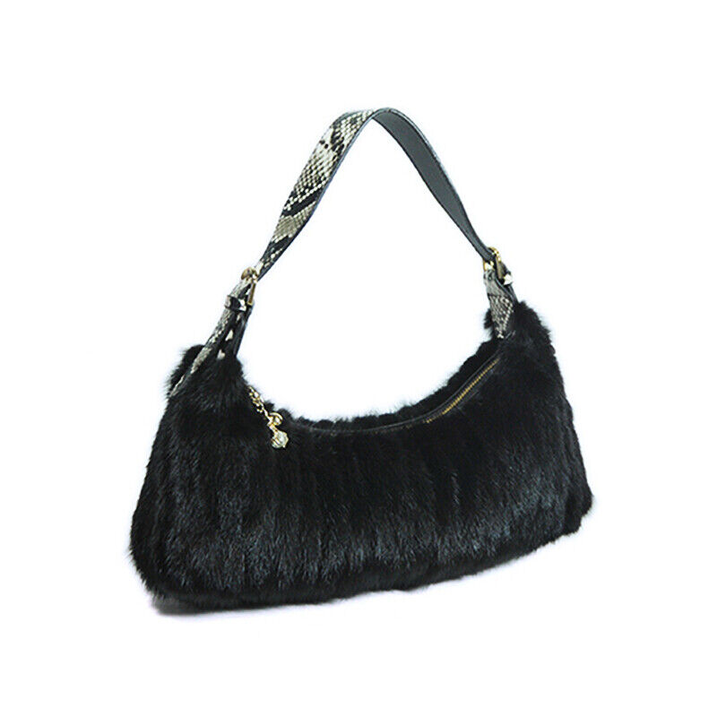 Winter Womens Real Mink Fur Shoulder Bag Luxury Genuine Cowhide Strap Handbag