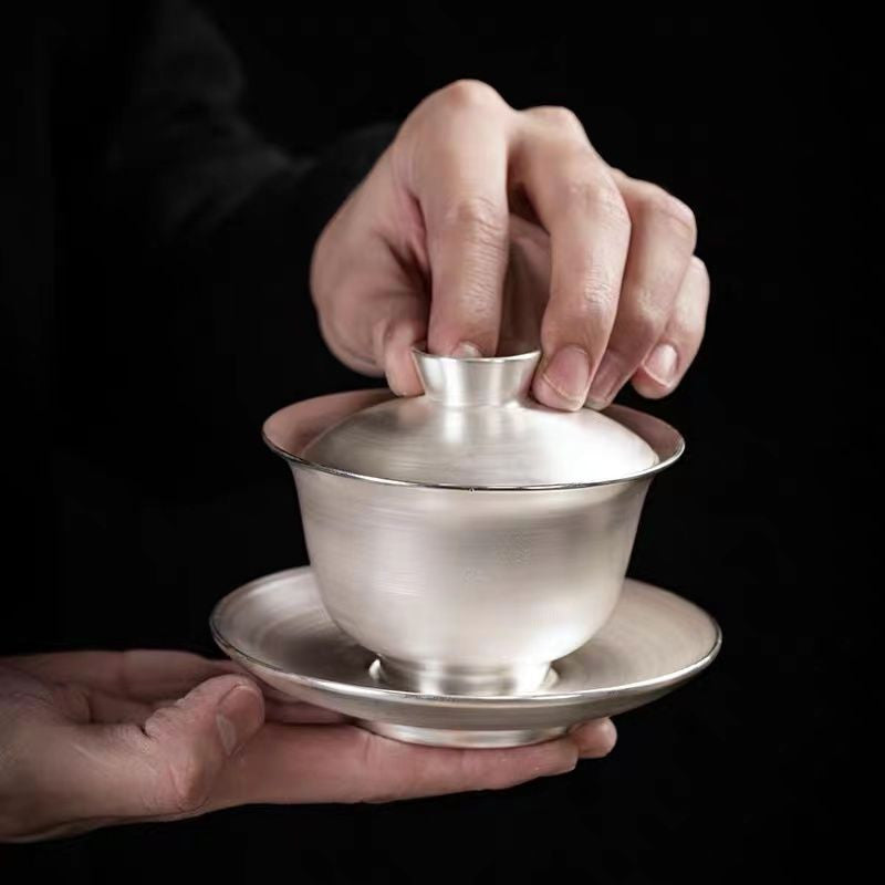 160ML Chinese Silver Tureen Master Hand-embossed Silver Tea Bowl Kung Fu Tea Set