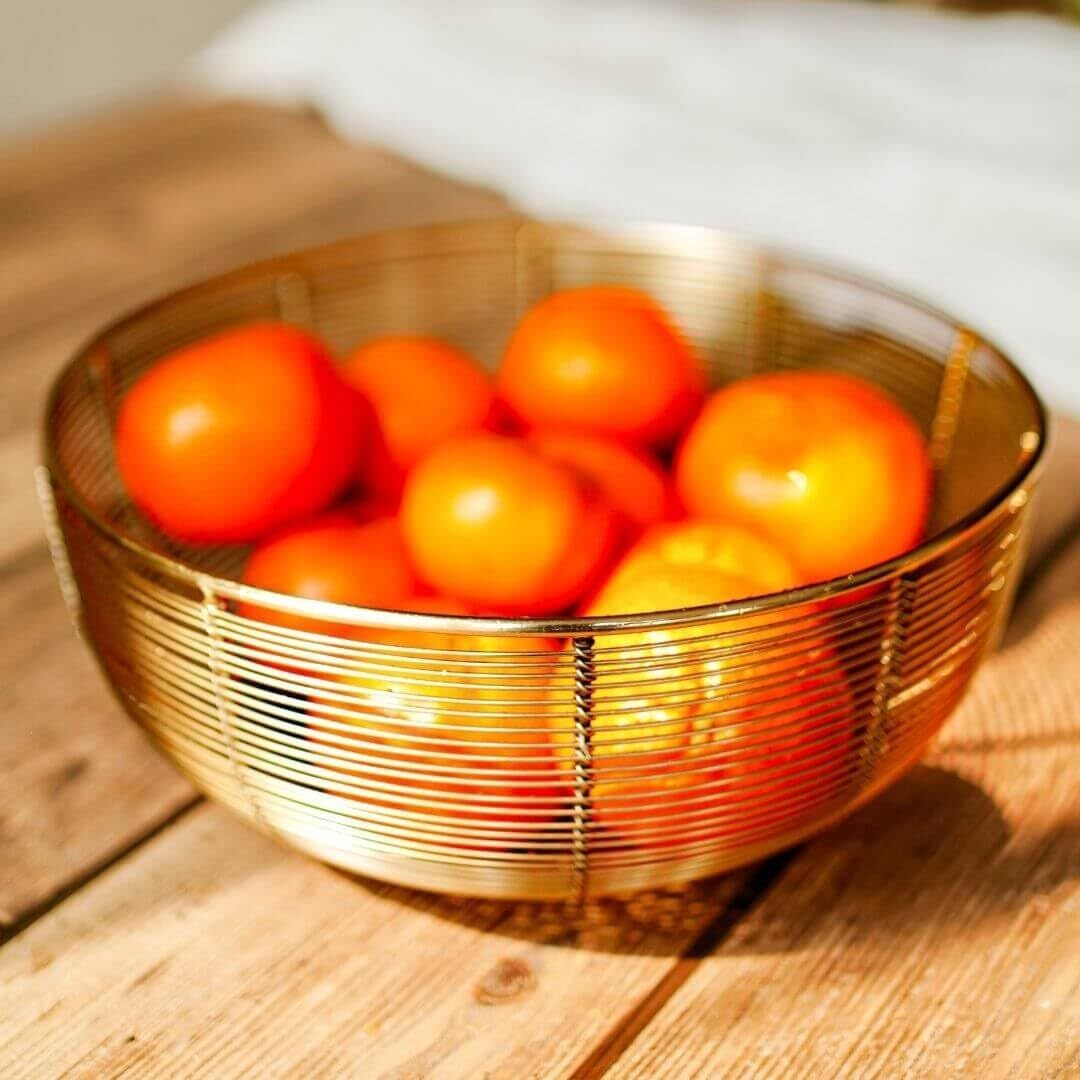 Air Circulating Fruit Basket Set - Includes 10" and 8" Wide Bowls (Gold Color)