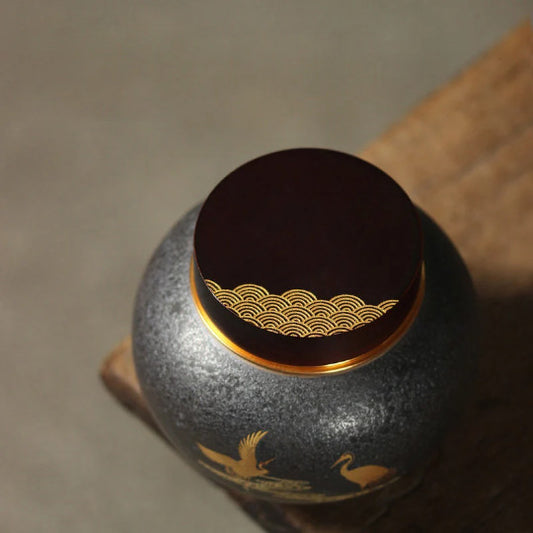 Ceramic Tea Caddy Crane Black Tea Canisters For Storage Tea Tea Box Storage Jars