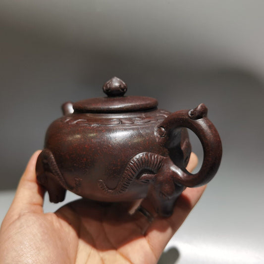 Vintage Chinese Yixing Purple Clay Teapot Zisha Ceremony Carving Collectible Art