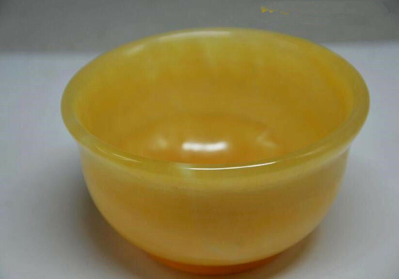 Exquisite Chinese Yellow Jade Handmade Carved Bowl