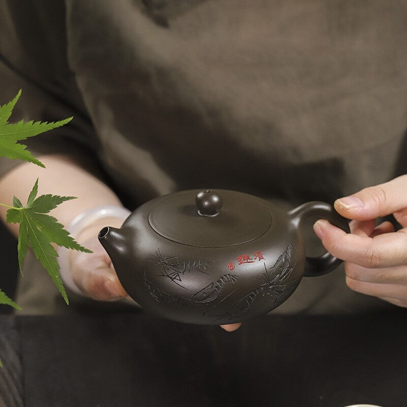 rare original ore real yixing zisha tea pot handmade master pot shrimp carved