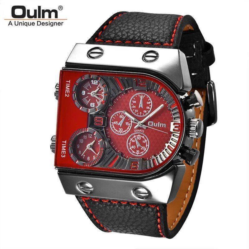 Reloj De Pulsera Grande Cuarzo Multi-zona Correa De Cuero Deportes Para Hombres