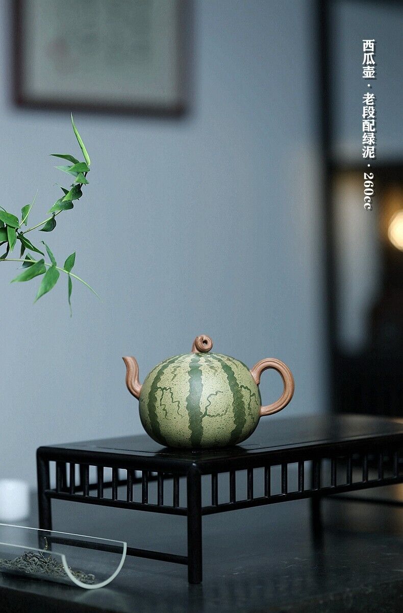 3 Piece Set of Handmade Zisha Tea Pot in Yixing, China, Duankle Watermelon Gongfu Cup-