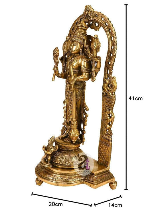 Hindu God Brass Lord Bhagwan Vishnu Narayann Idol Holding Club Figurine Statue