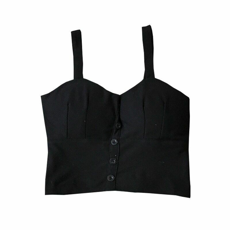 Women Top Plus Size 3XL Crop Sleeveless Low Chest Button Elastic Cotton Knitted