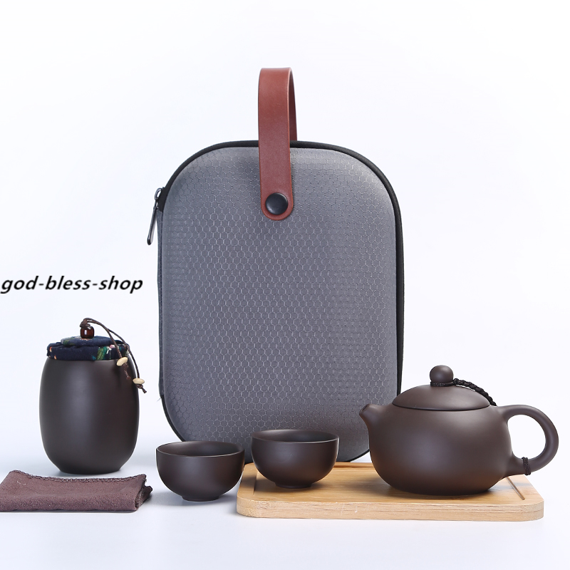Travel Tea Set With Portable Bag Yixing Zisha Tea Pot Cup Canister Tea Plate New