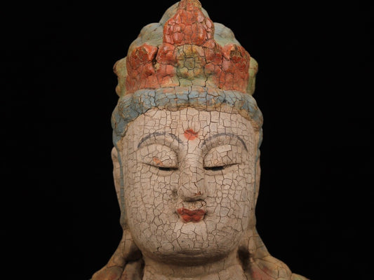 Chinese Antique Old Wood Carving Kwan-yin Statue Painted Sculpture Buddha Statue