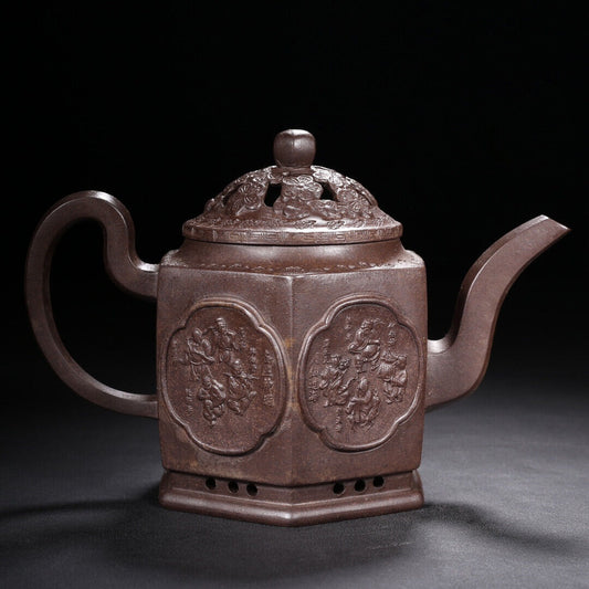 Chinese Yixing Zisha Clay Handmade Exquisite Teapot (六方(高温窑变) 底款:金鼎商标)