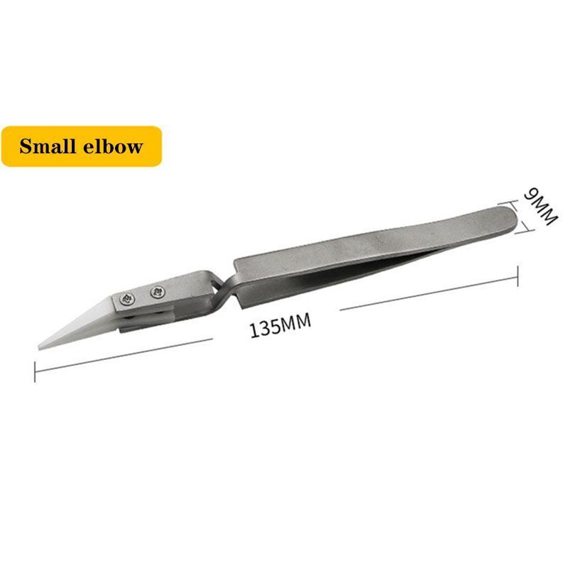 Tweezers Ceramic Stainless Steel Straight Elbow Tips Anti-Static Soldering Tools