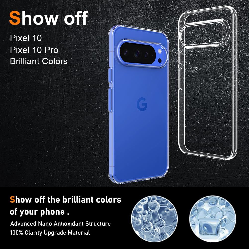 Silicone Clear for Google Pixel 10/10 Pro Case. Soft Slim-Fit Transparent TPU Si