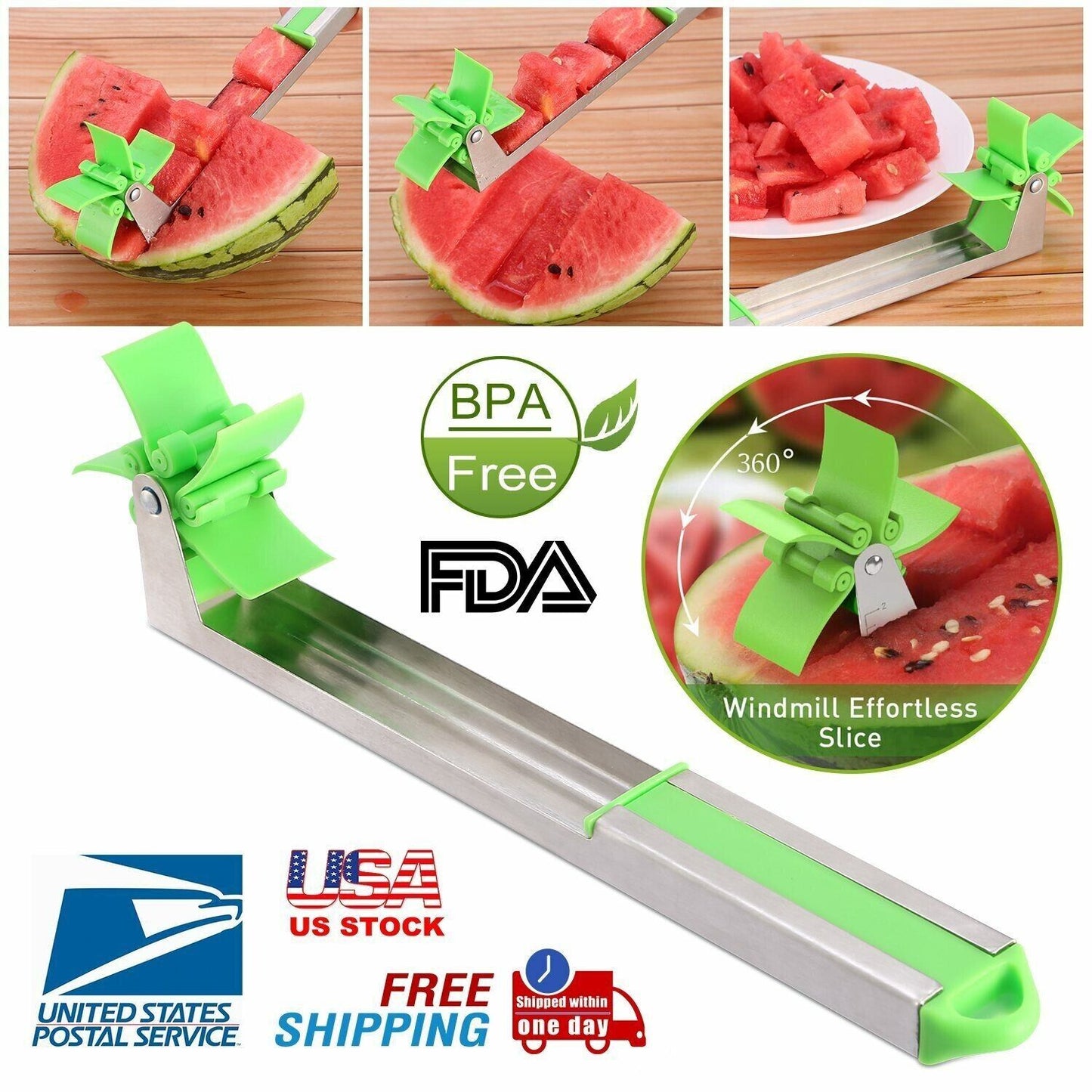 Premium Watermelon Slicer Cutter Windmill Fruit Melons Corer Stainless Steel US