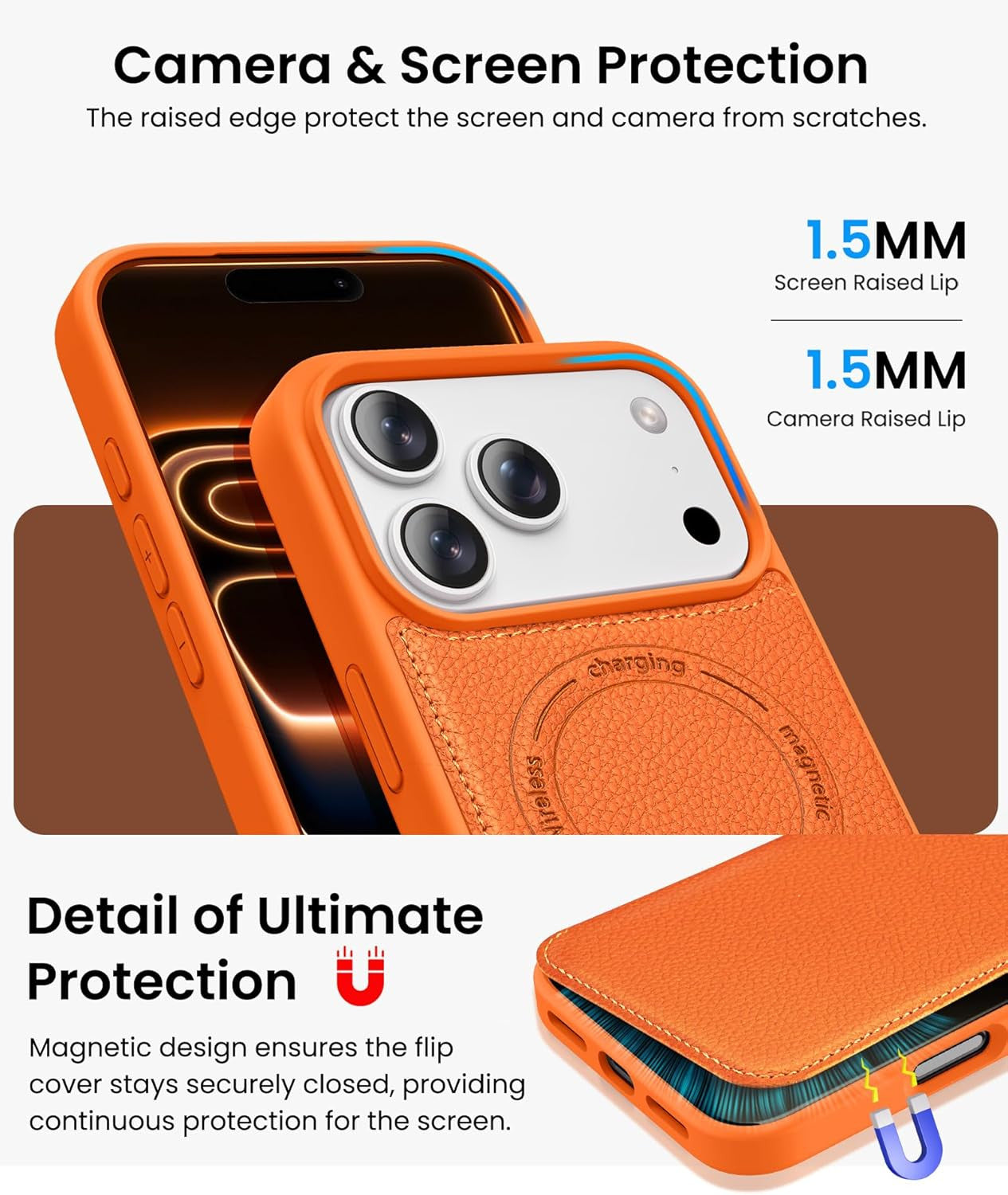 for Iphone 17 Pro Max Magnetic Case with Card Holder (Store 2 Cards), [Compatibl