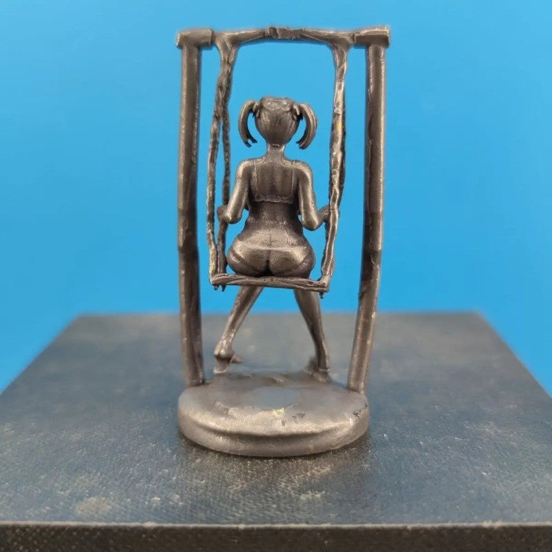 62mm Chinese Bronze Casting Mini Girl Swing Statue Figure Tea Pet Decoration