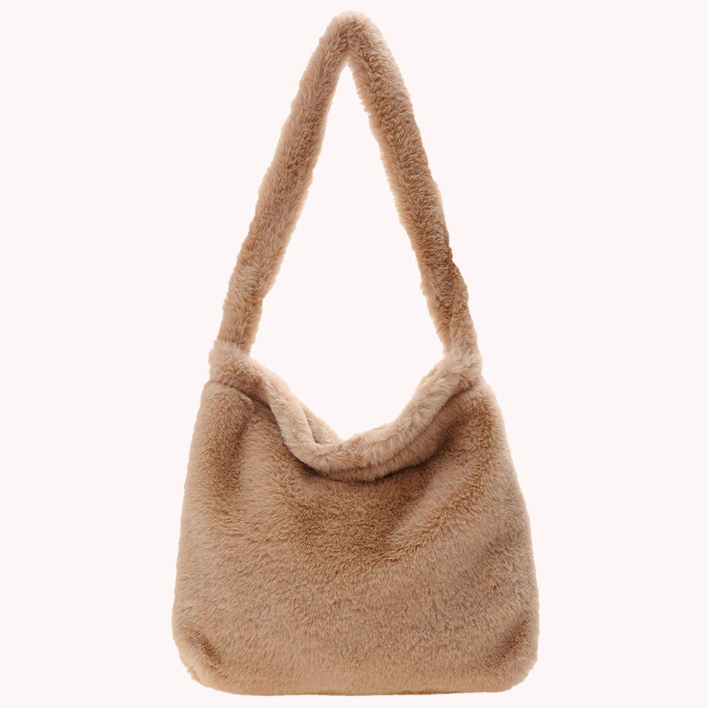 Flower Pattern Shoulder Bag Elegant Underarm Bag Faux Fur Handbag 30*20*5 CM 1PC