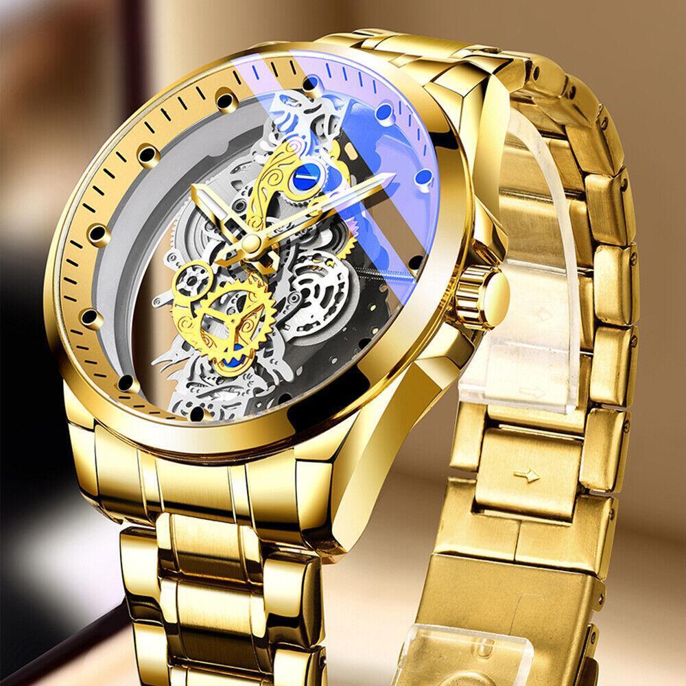 Reloj Esqueleto Hueco De Lujo Para Hombres Automático Cuarzo Acero Inoxidable