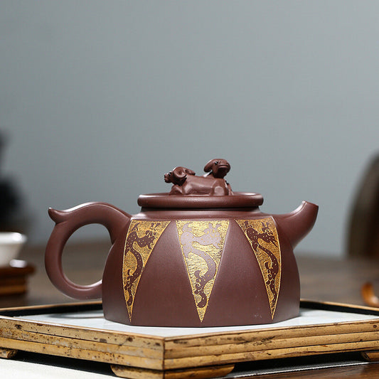 China Yixing Zisha Pottery Purple Clay Handmade 450cc Ox Teapot 牛转乾坤