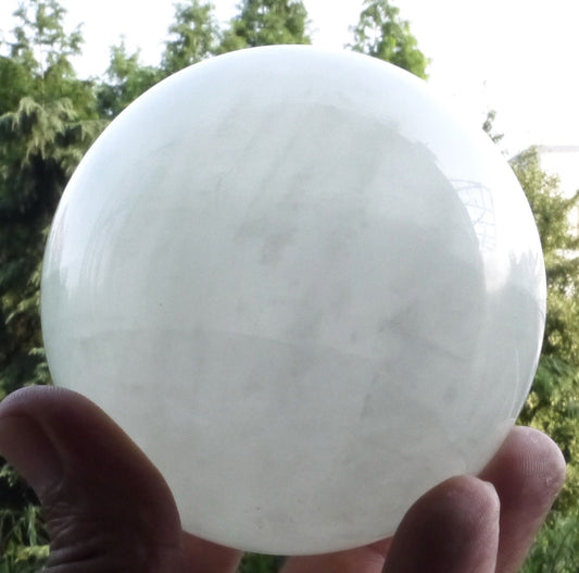 70MM Natural White fluorite Crystal Sphere Glow In The Green Dark Stone