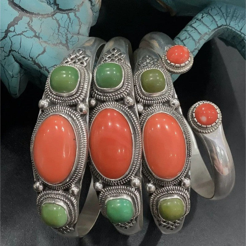 Tibetan Auspicious Knot Bracelet Mongolian Ethnic Heavy Adjustable Cuff
