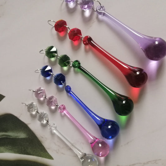 15Pcs Colorful Raindrop Prisms Pendants Lighting Glass Crystal Chandelier Lamp