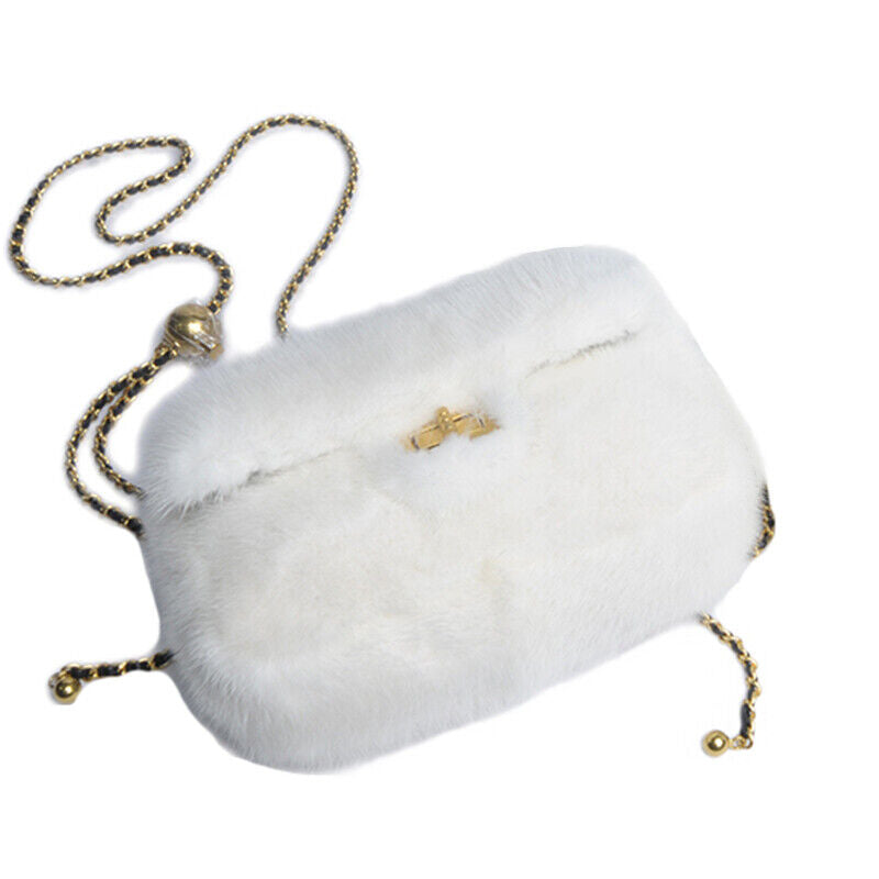 Womens Fashion Genuine Leather Crossbody Bag Real Mink Fur Evening Party Bag