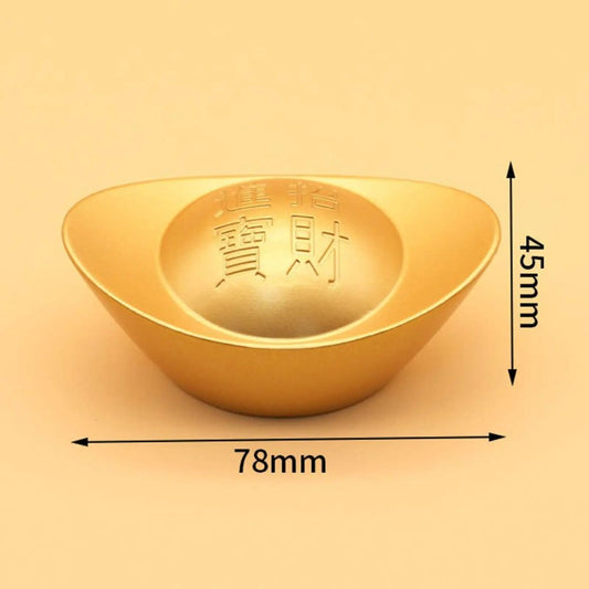 Chinese Retro Auspicious Gold Ingot Statue Wealth Mascot Desktop Ornament