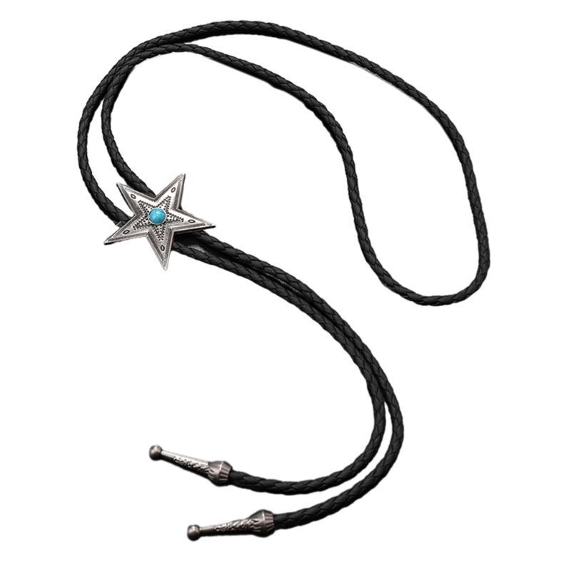 Men Bolo Tie Elegant Black Star Pendant Cowboy Necktie Western Necklace Costumes